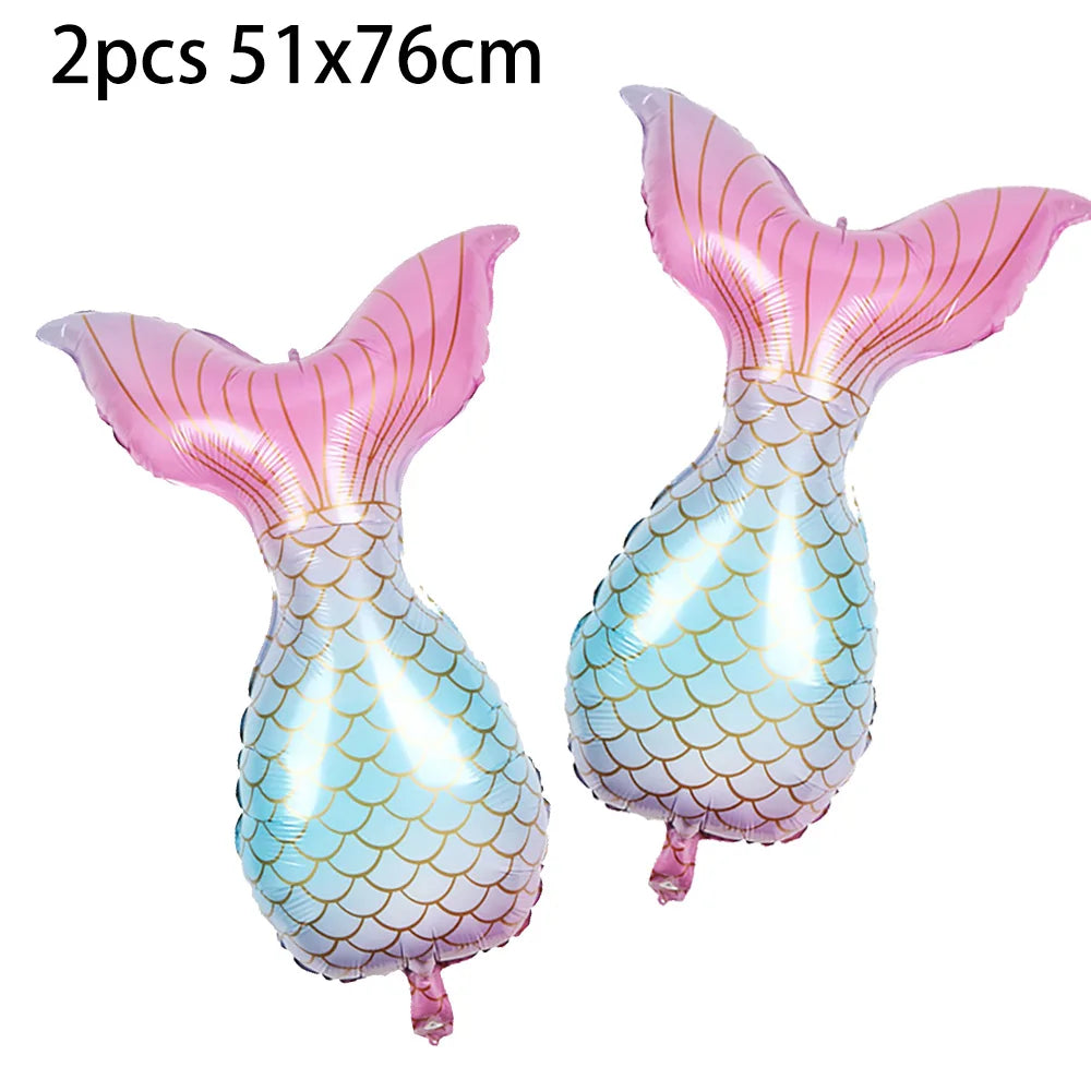 Mermaid Tableware Set Paper Plates Cup Tablecloth Little Mermaid Balloons Kids Girl Mermaid Birthday Party Decoration Supplies
