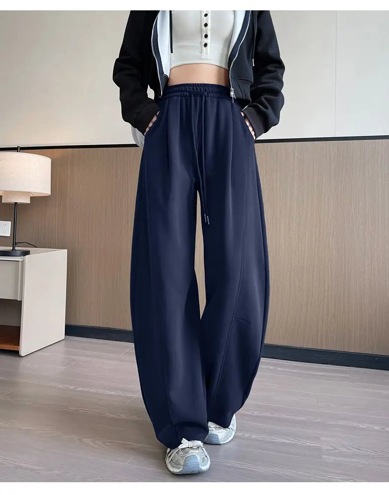 Loose Wide Leg Pants Women's High Waist Trousers Casual Sports Grey Curved Blade Long Length plus Size Comfortable Summer 2025
