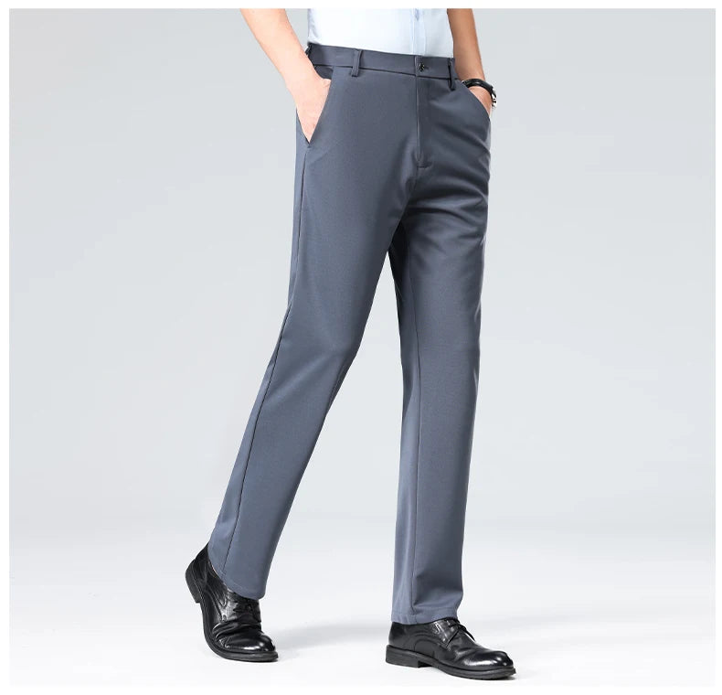 Men Suit Pants Light Thin Elastic Slim Fit Dress Pants Business Solid Casual Straight Leg Trouser Men Clothing Oversize 29-42