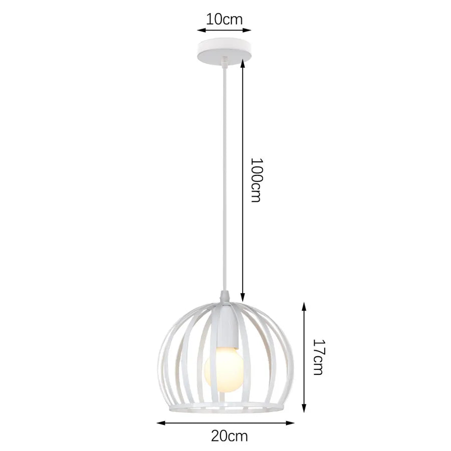 Modern Pendant Light Industrial Vintage White Wrought Cage Pendant Lamp for Living Room Bedroom Dining Room Loft Home Decor E27