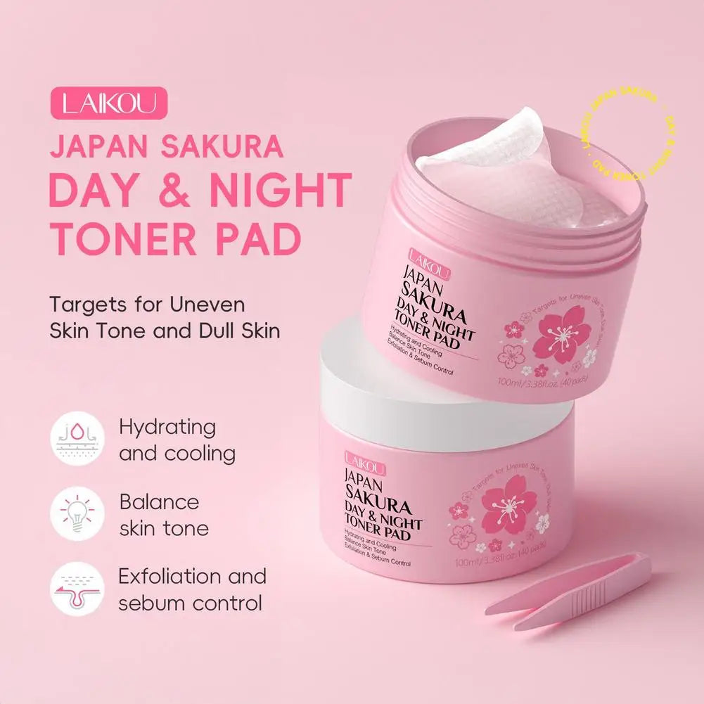 Sakura Toner Pads for Soothing, Hydrating & Redness Relief, Gentle for Sensitive Skin,Daily Night Moisturizing Face Skin Care