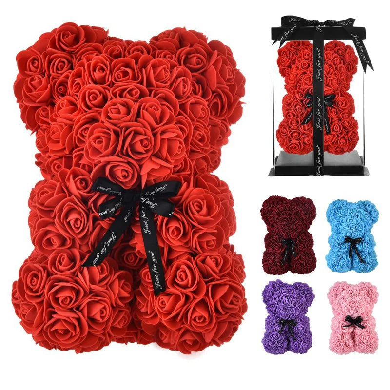 Valentines Day Gifts for Her,Rose Bear Rose Teddy Bear 10 inch Artificial Rose Flower Bear for Wedding, Mothers Day Anniversary