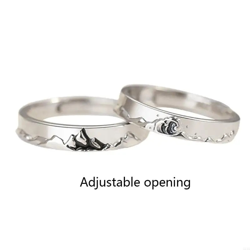 2 Pcs Couple Rings Mountains Seas Ring Jewelry Set Adjustable His Her Matching Ring for Lover