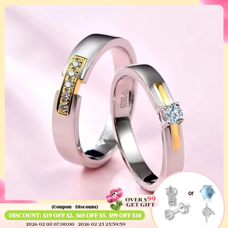 2020 New Couple Wedding Rings 925 Silver Round Brilliant Cut Diamond Test Past D Color Moissanite Engagement Ring for Men Women