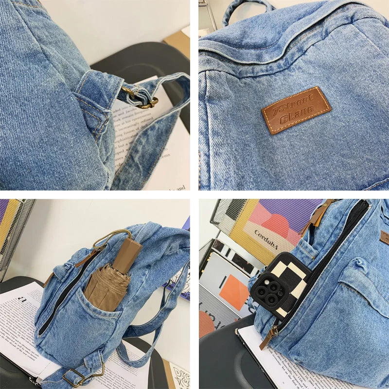 New Men's and Women's Denim Backpack Large Capacity Laptop Bag Travel Backpack College Student Backpack