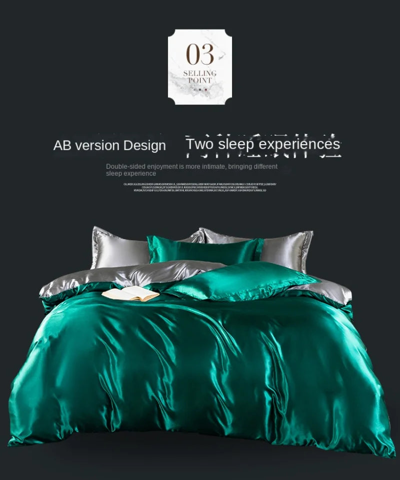 A/B Double-Sided Color Bedding Set Silky Satin Duvet Cover Bed Sheet Pillowcase Luxury Bedsheet King Queen Double Twin Size