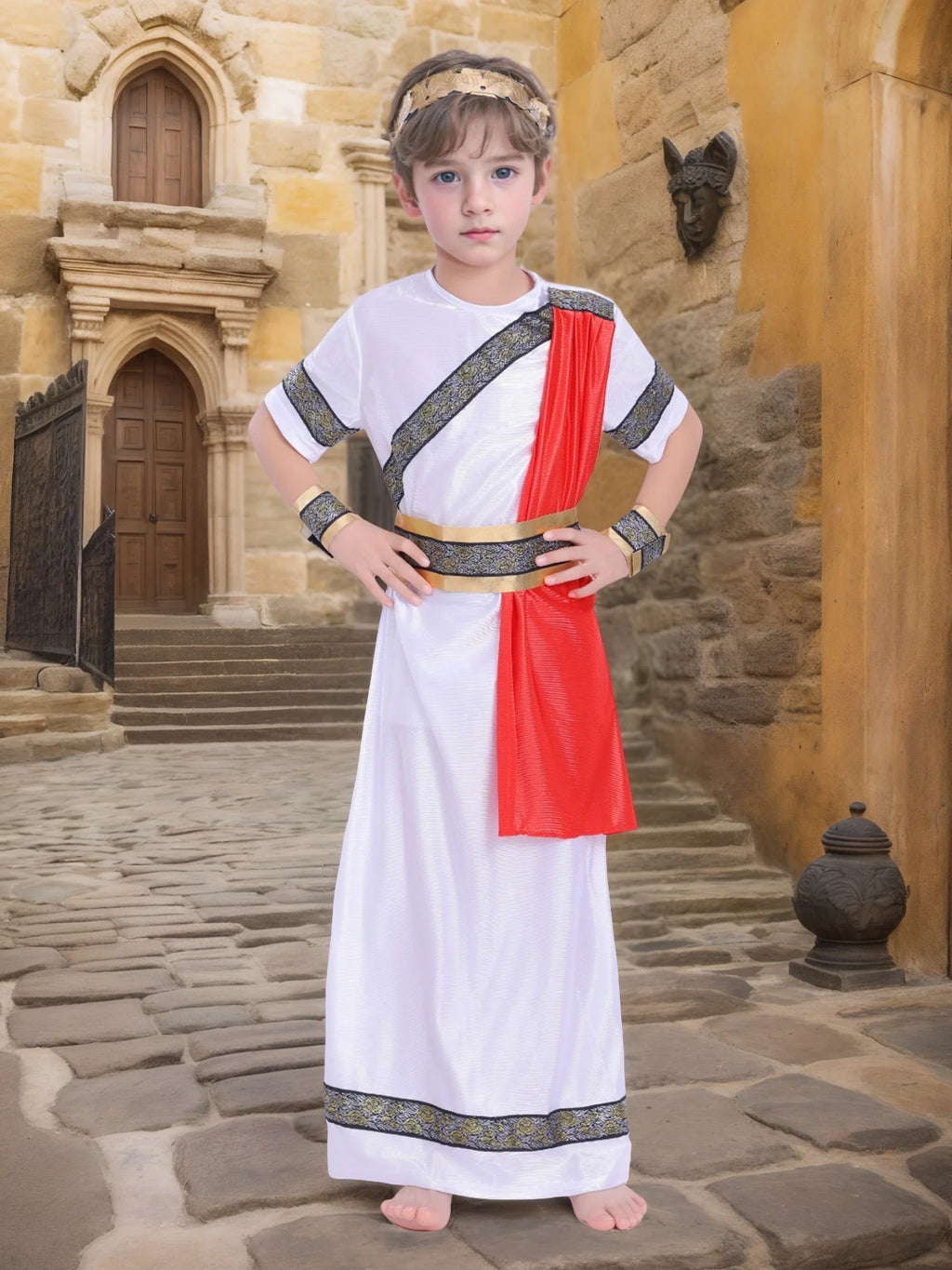 Medieval Cosplay Costume for Kids, Ancient Roman Boy, Greek Emperor Caesar, Historical Outfit for Book Week Day, Halloween Party