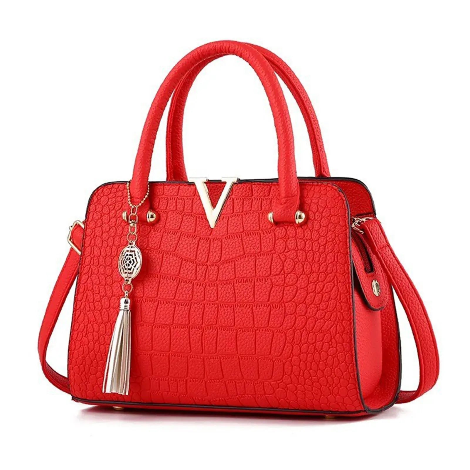 Women's Crocodile-Print Handbag New PU Leather Tassel Shoulder Bag Large Capacity Handle Bag Lady Purse For Outdoor Shopping