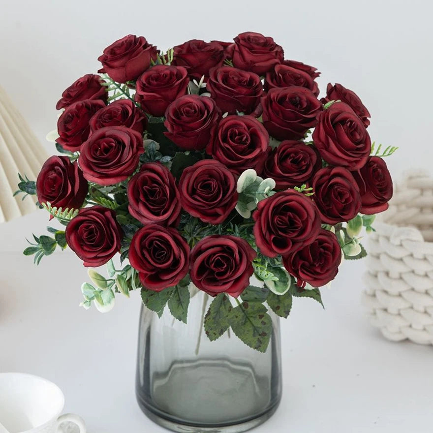 Artificial Flowers Nordic Rose Silk Wedding Home Bridal Bouquet Outdoor Courtyard Table Decoration Party DIY Gift Shooting Props