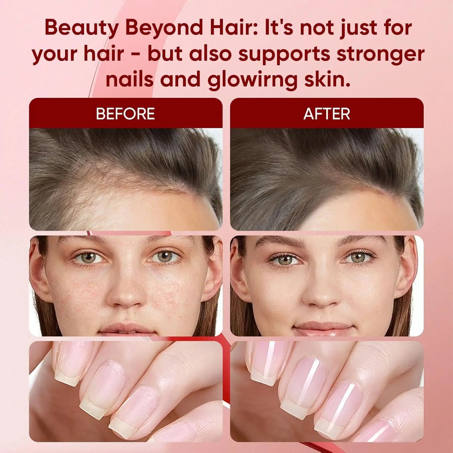 Women Hair Growth Vitamin Gummies Healthy Nourishment with Biotin Collagen Botanical Extracts Also for Skin Nail Care 60 Gummies