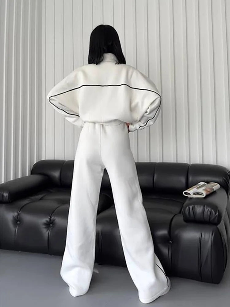 womens clothing 2 pieces set Casual Sports Suits Long Sleeved Half High Collar Cardigan Sweater Trouser Tracksuit Women Clothing