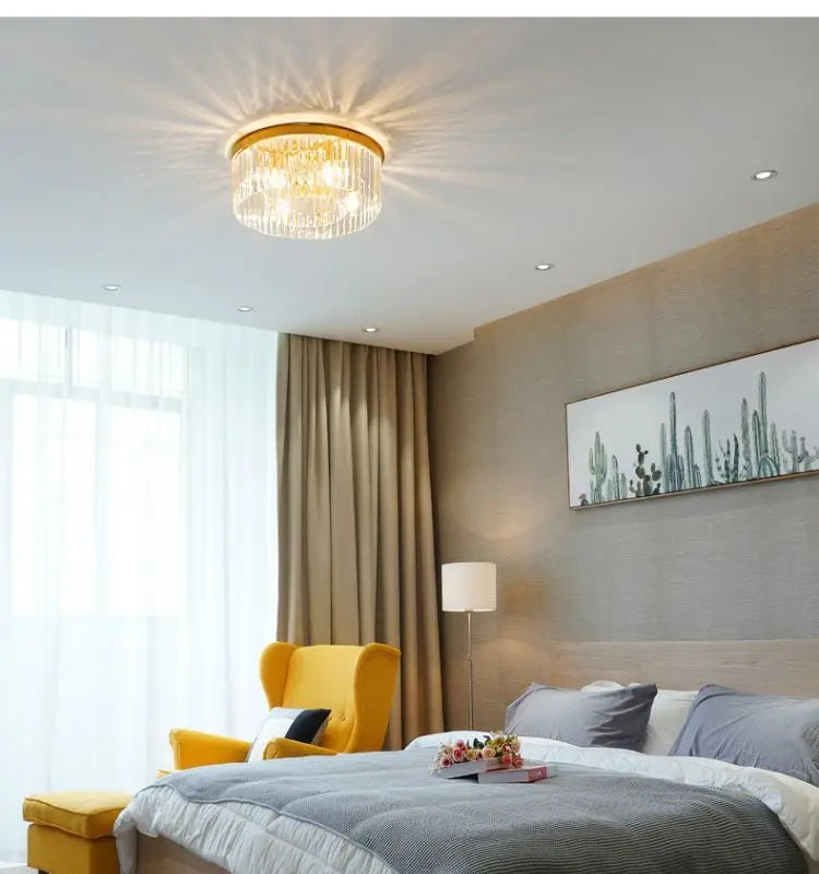 Modern LED Crystal Chandelier American Atmosphere Living Room Villa Hanging Light Bedroom Dining Room Pendant Lamp Home Decor
