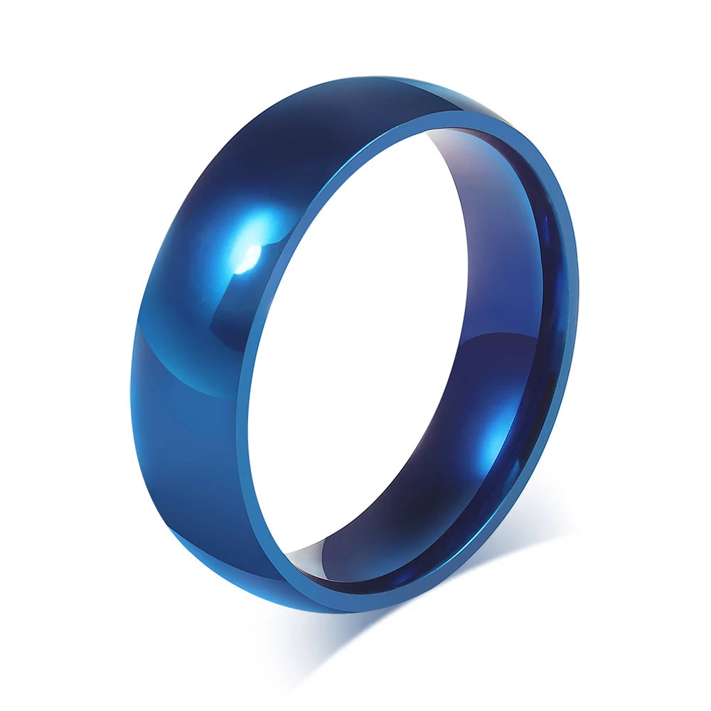 Unisex 6mm Classic Black Blue Rose Gold Color Men Rings Fashion Jewelry Stainless Steel Big Size 4 5 6 7 8 9 10 11 12 13 14 15