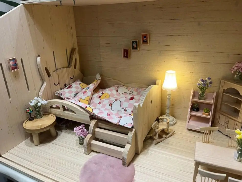 for Labubu Cotton Doll Bed 30cm Princess Style Furniture Set for Imaginary Play Baby Doll Bedding Two-Piece Wooden Baby Bed Toy