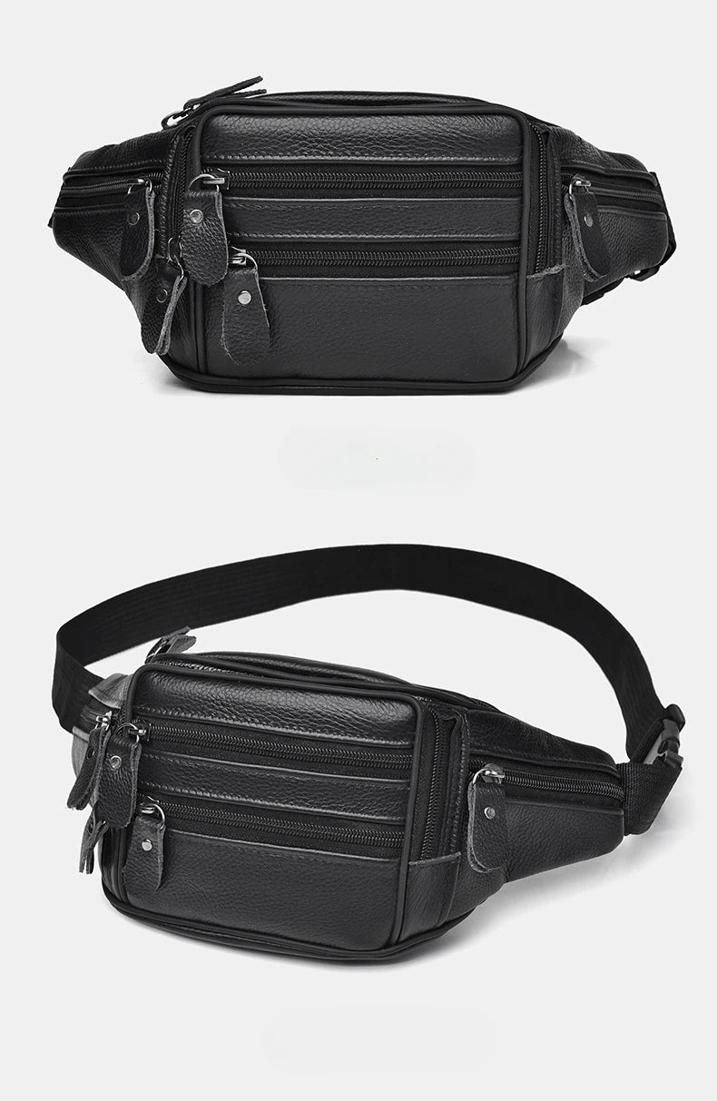 Large Capacity Waterproof PU Leather Men's Waist Bag Male Zipper Site Workers Travel Phone Bag Fanny Pack Men