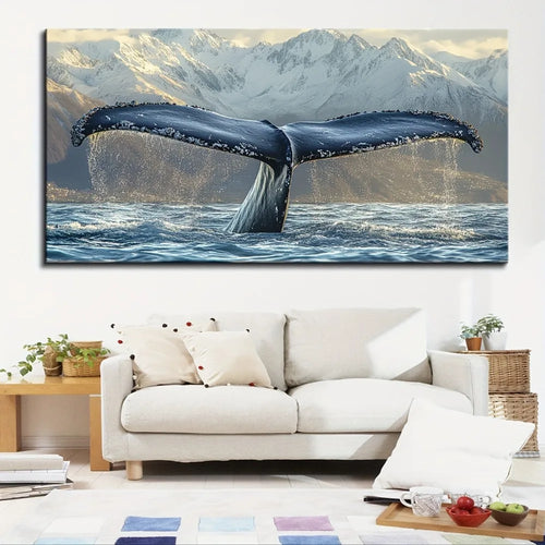 1.5 inch thick pine solid wood frame, whale tail mural canvas art, marine-themed printed posters, interior decor