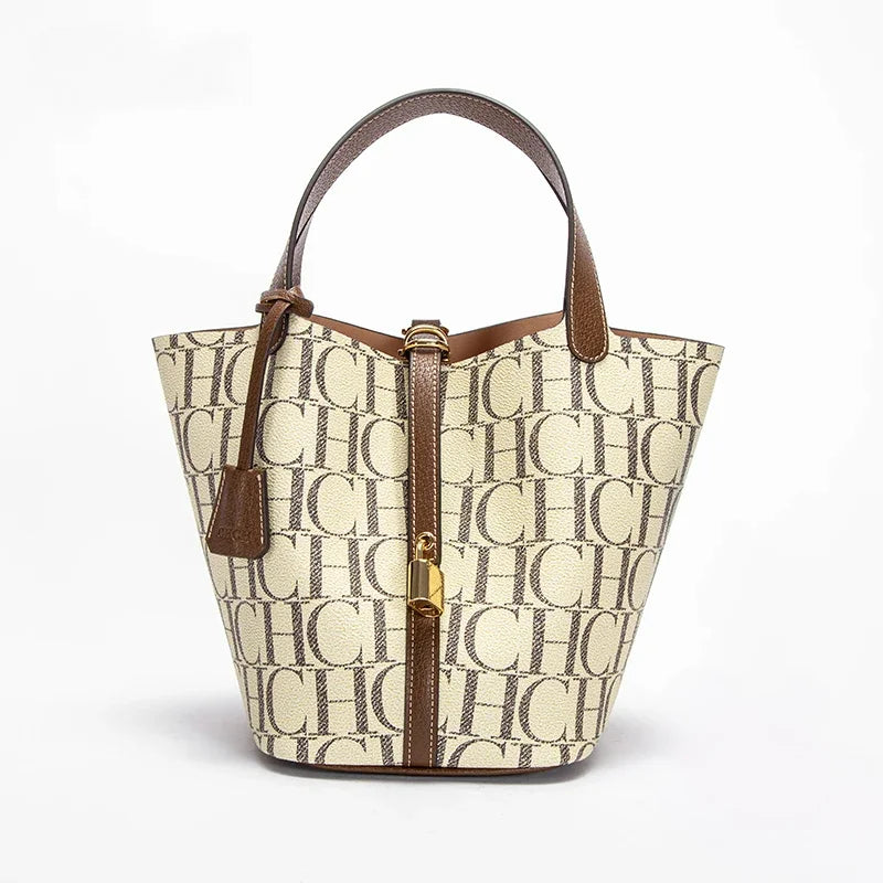Classic Fashion Retro Design New 2024 Women's Vegetable Basket Bag with Metal Decorative Letter Design Women's Handbag