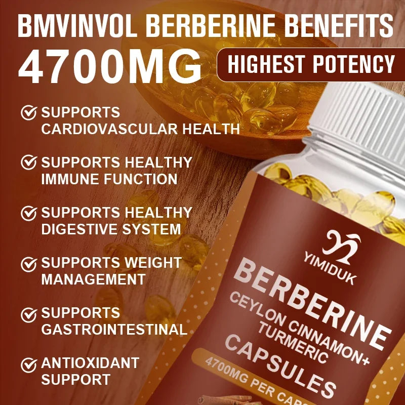 Berberine 4700 Mg Supplement, with Ceylon Cinnamon, Support Heart Health, Immune System, Healthy GI & Cholesterol, Gluten-Free