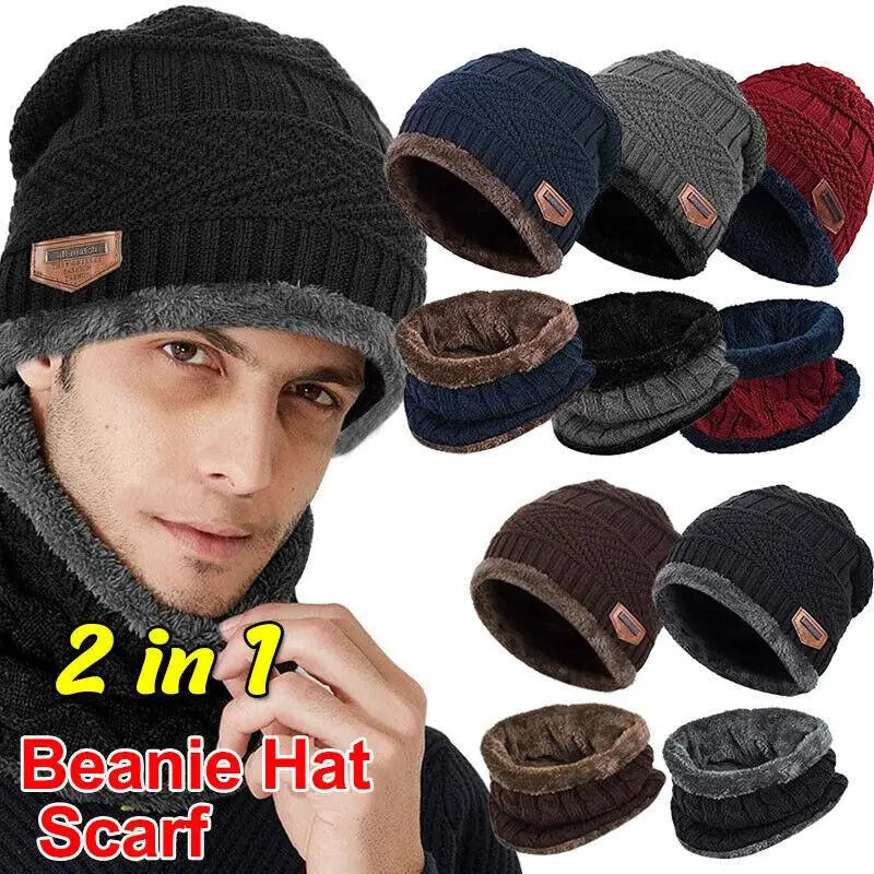 Winter Hat for Men Soft Velvet Knit Cap Coral Fleece Scarf Outdoor Riding Windproof Ski Mask Warm Thickened Cold Weather Gear