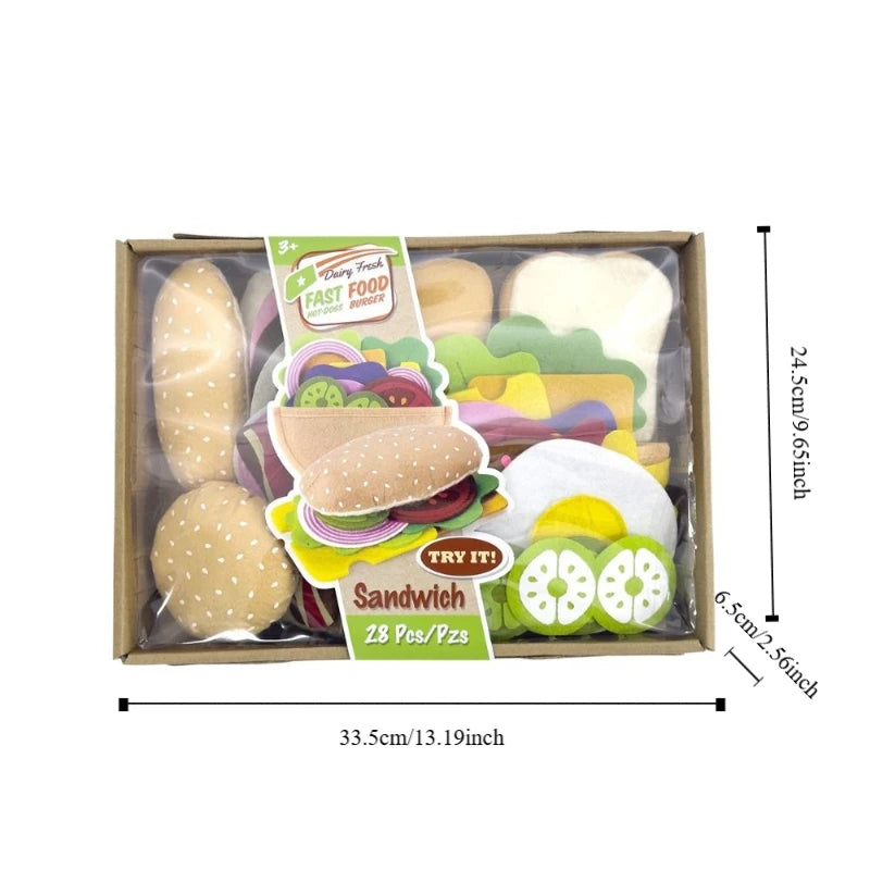 A Set Plush Material Felt Food Set Interactive Creative Children Pretend Play Food Portable Storage DIY Felt Cloth Toy