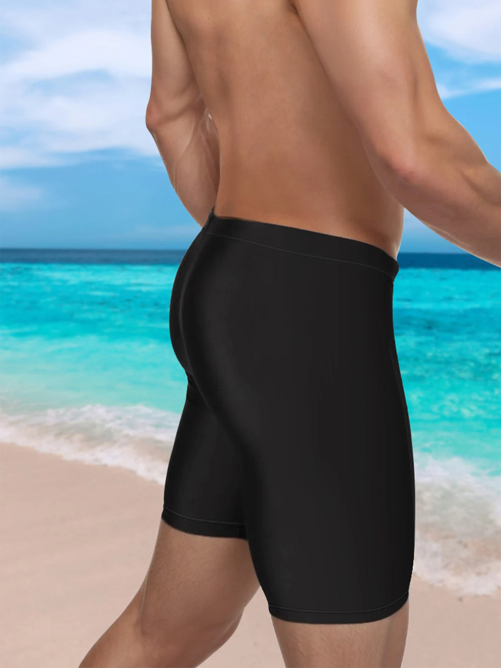Mens Printed Swimming Trunks with Aadjustable Drawstring ,Quick Dry Sports Swim Wear Black for Gym Swim