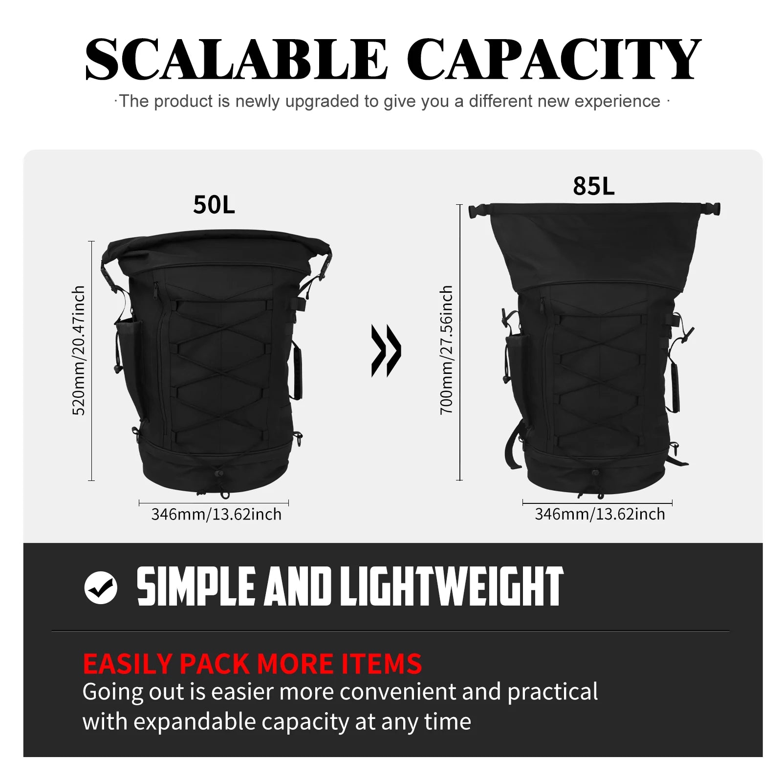 Motorcycle 50L-85L Luggage Backpack Sissy Bar Backrest Bag With Straps Universal For Most Motorcycles Expandable Tail Rack Bag