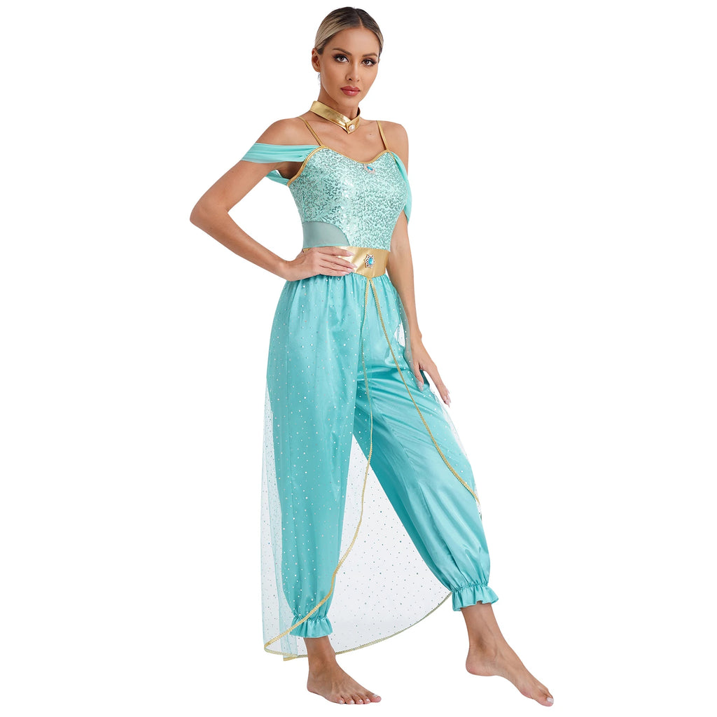 Festival Arabian Princess Costumes Indian Dance Embroider Bollywood Jasmines Costume Party Halloween Cosplay Jasmines Outfit