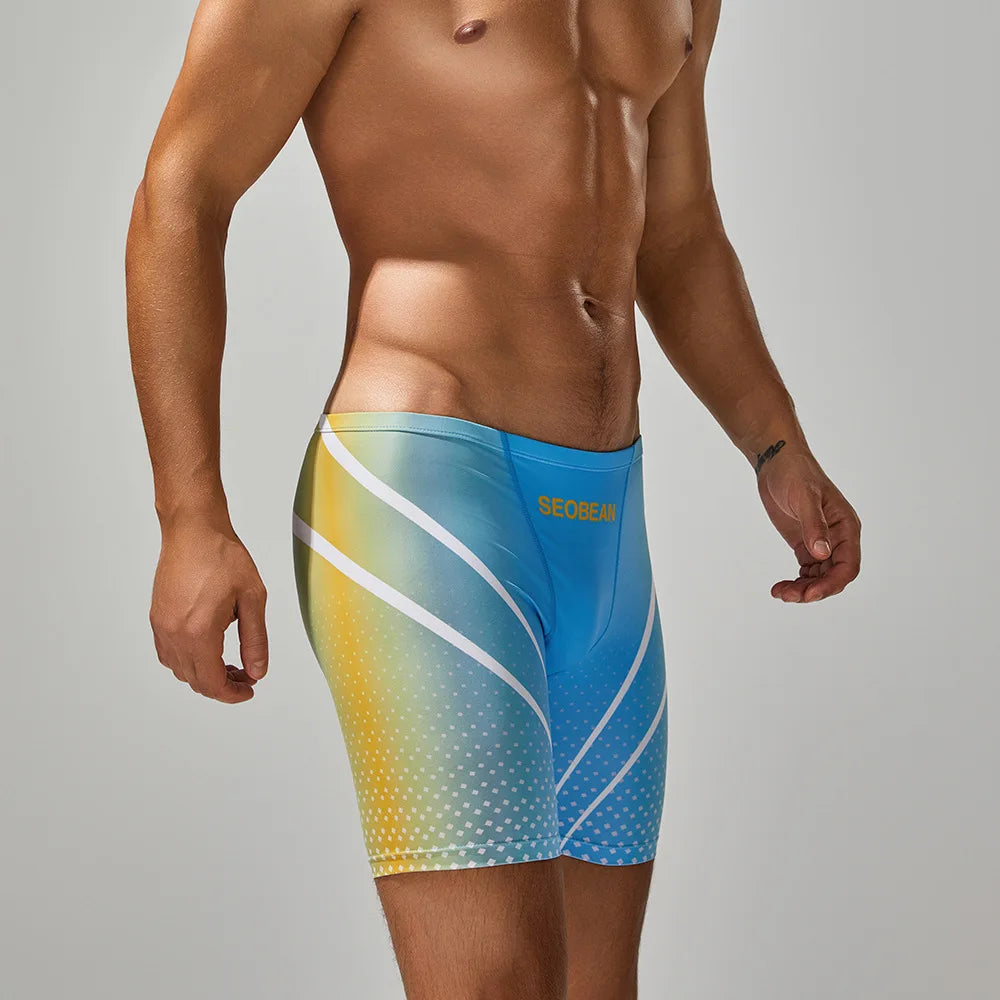Men's Swimming Trunks Print Quick-Dry Slim-Fit Athletic Swimming Shorts Beach Water Sports Wear