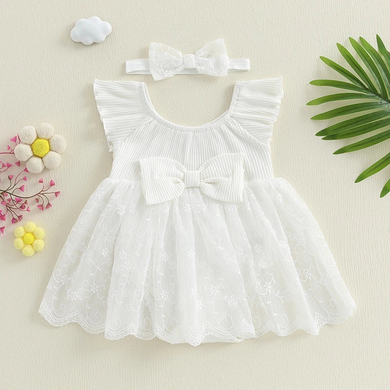 Toddler Girls Floral Print Sleeveless Romper Dress with Matching Headband Set for Summer Beach Outings and Parties