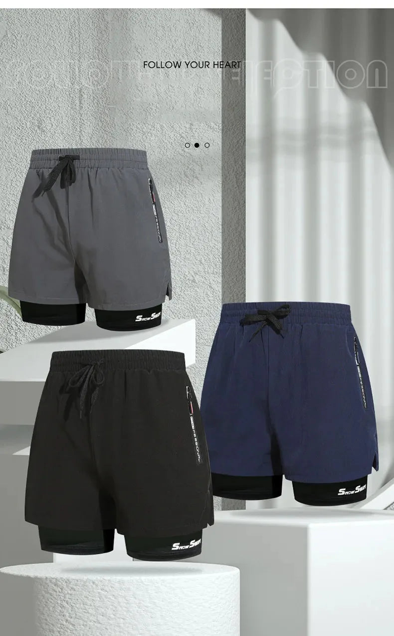Men's Swim Trunks Double-layer Flat Angle Adult Quick-drying Anti-embarrassment Swim Trunks Beach Pants Spa Swimming Kit