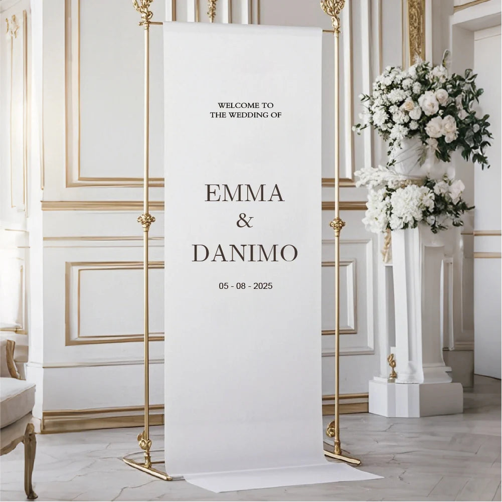 Custom Wedding Welcome Sign, Wedding Logo Fabric Wedding Seating, White, Event Decoration, Wedding Decoration Flag, Bride Outdoor Wedding