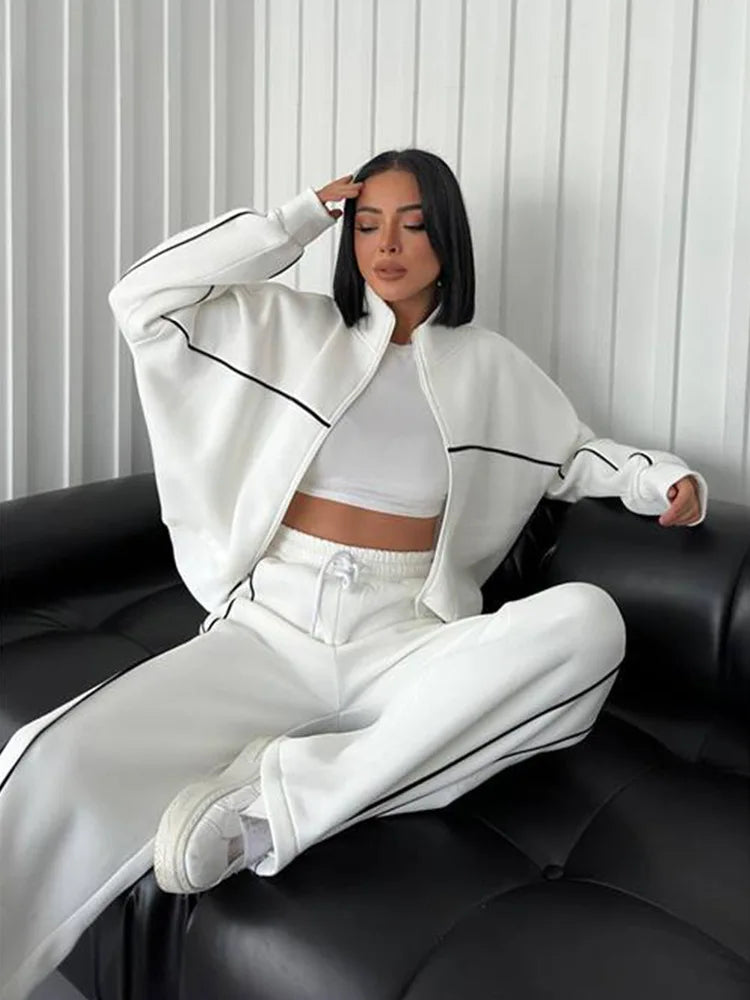 womens clothing 2 pieces set Casual Sports Suits Long Sleeved Half High Collar Cardigan Sweater Trouser Tracksuit Women Clothing
