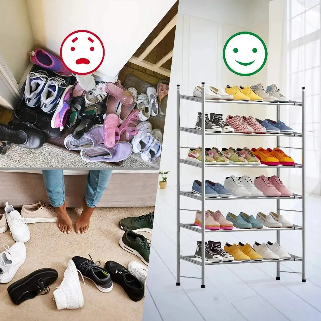 Shoe Rack Organizer Metal Iron of Expandable and Adjustable Shoes Organizer 18-36 Pairs Shoes Stackable Shoe Shelf for Doorway