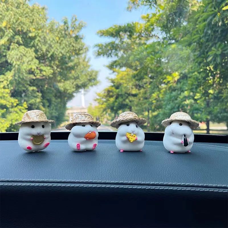 Cute Hamster with Straw Hat Car Ornament,Car Decoration Auto Interior Dashboard Accessories