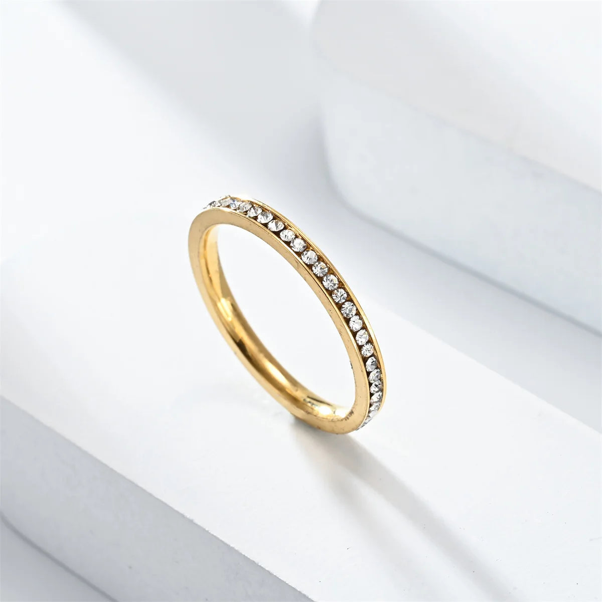 Unisex 2mm Luxury Stainless Steel Men Women Statement Cubic Zircon Rings Gold Silver Color US size 5 6 7 8 9 10 11 ﻿