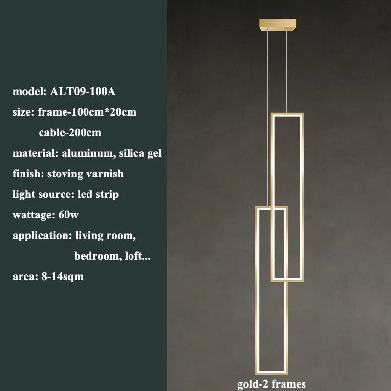 Modern Rectangle Led Pendant Lamp Living Room background Wall Chandelier Home Decor Bedroom Bedside Hanging Light Lustre Fixture