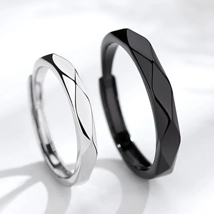 1Pair Simple Rhombus Couple Rings for Women Men Black Sliver Couple Goth Ring Luxury Opening Finger Ring Lover's Jewelry Gifts