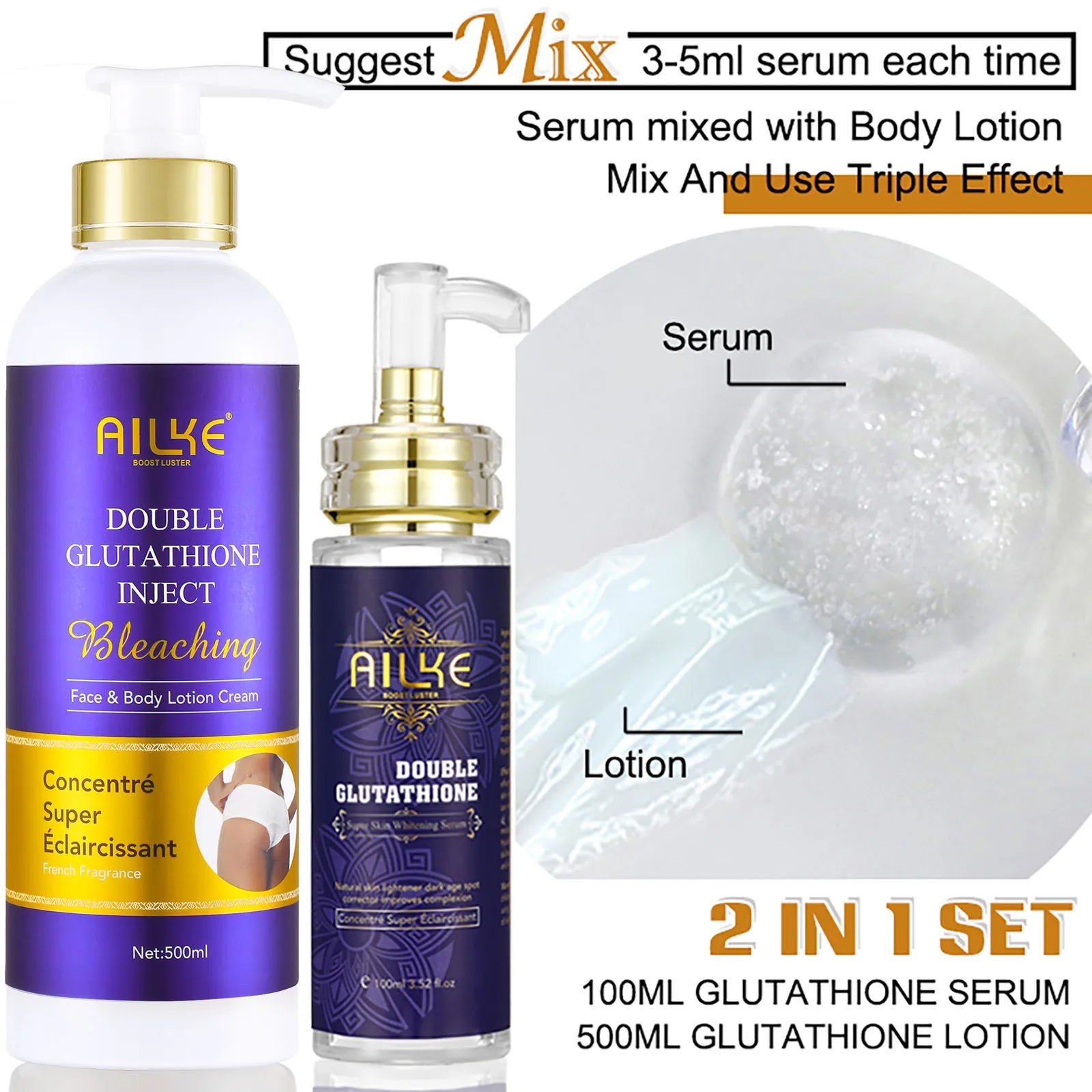 AILKE Double Glutathione Whitening Daily Skin Care, Clean Skin, Lightening, Even Toning, Remove Melanin, For All Skin Types