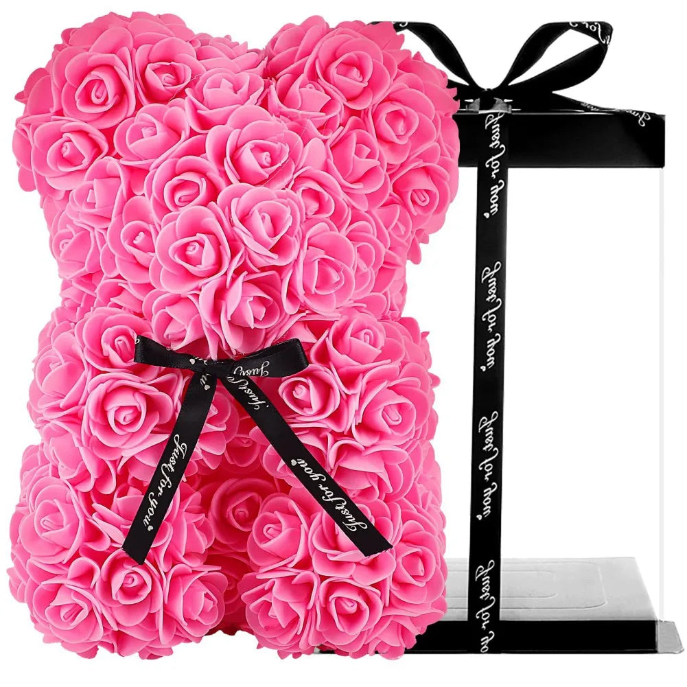 Valentines Day Gifts for Her,Rose Bear Rose Teddy Bear 10 inch Artificial Rose Flower Bear for Wedding, Mothers Day Anniversary