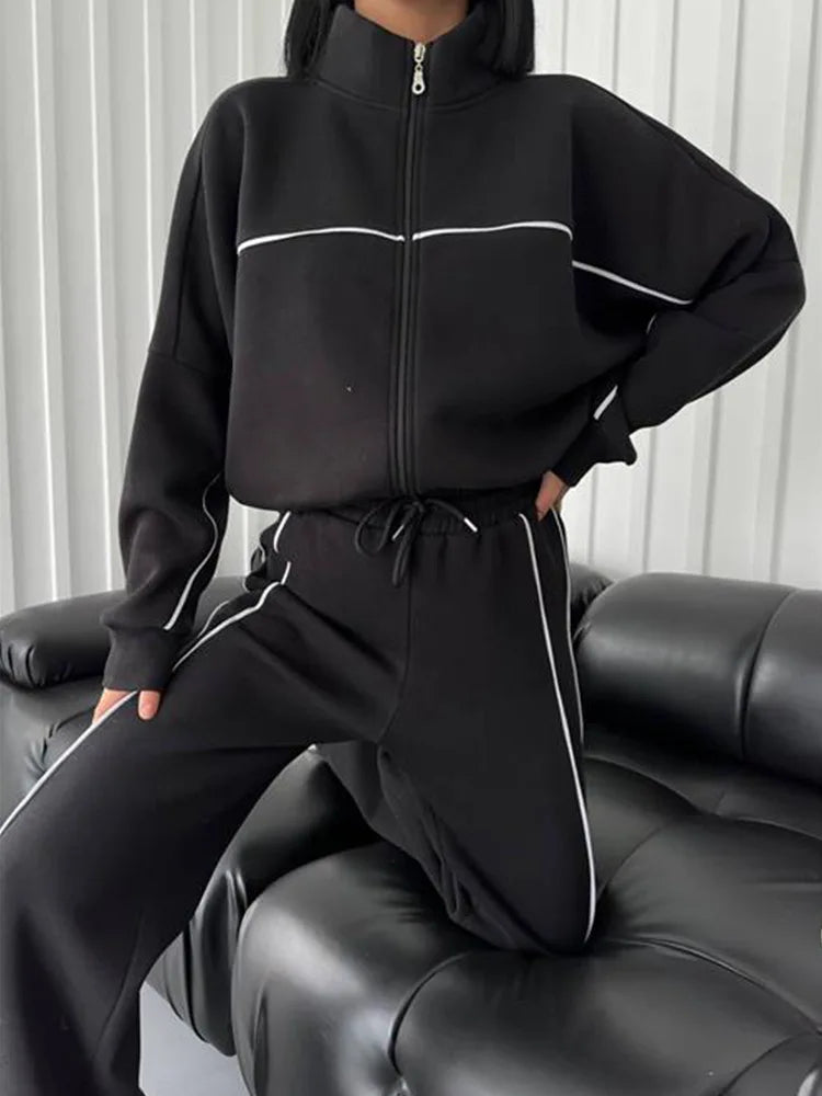 womens clothing 2 pieces set Casual Sports Suits Long Sleeved Half High Collar Cardigan Sweater Trouser Tracksuit Women Clothing
