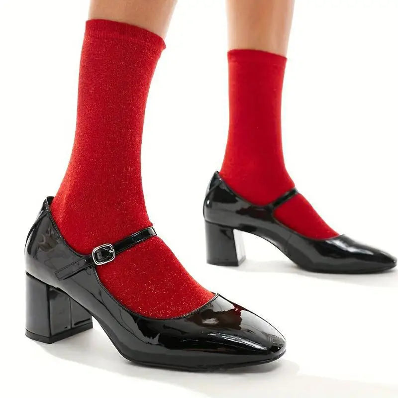 Women's Socks Spring  Japanese-style Gold Silver Thread Socks Solid Color Thin Breathable Mid-calf For Girl Funny Fashion Simple