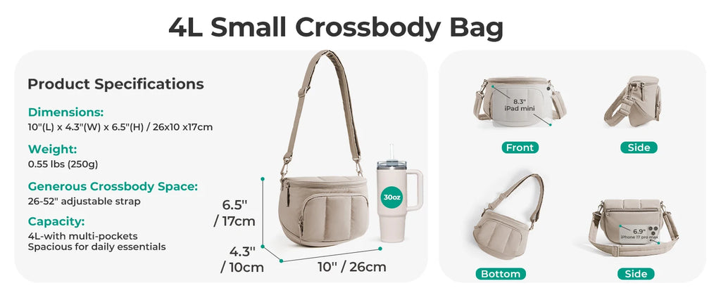 BAGSMART Puffer Crossbody Bags for Women Small Cross Body Purses for Women Travel Work Quilted Water-resistant Hobo