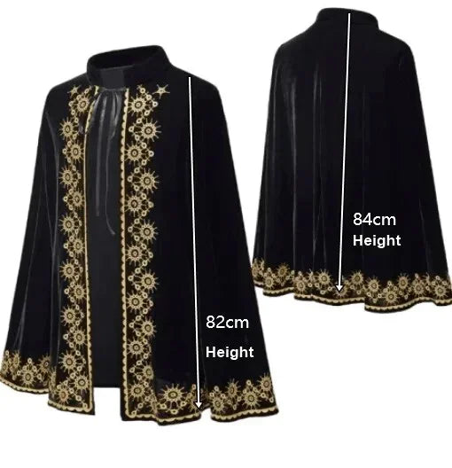 Medieval King Prince Black Cape Costume Adult Church Velvet Cape Halloween Carnival Party Show Festival Vampire Cape