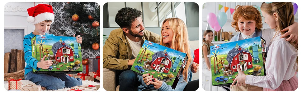 Farm Barn Building Set with Light-with Windmill Tractor Horse Animals Big Barn Construction Toy Brick Kit for Adults Teens 8+