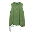 Hip Hop Tank Tops Men's Vintage Washed Sleeveless T-Shirt Hole Harajuku Dancing Breathable Tops with Necklace Streetwear