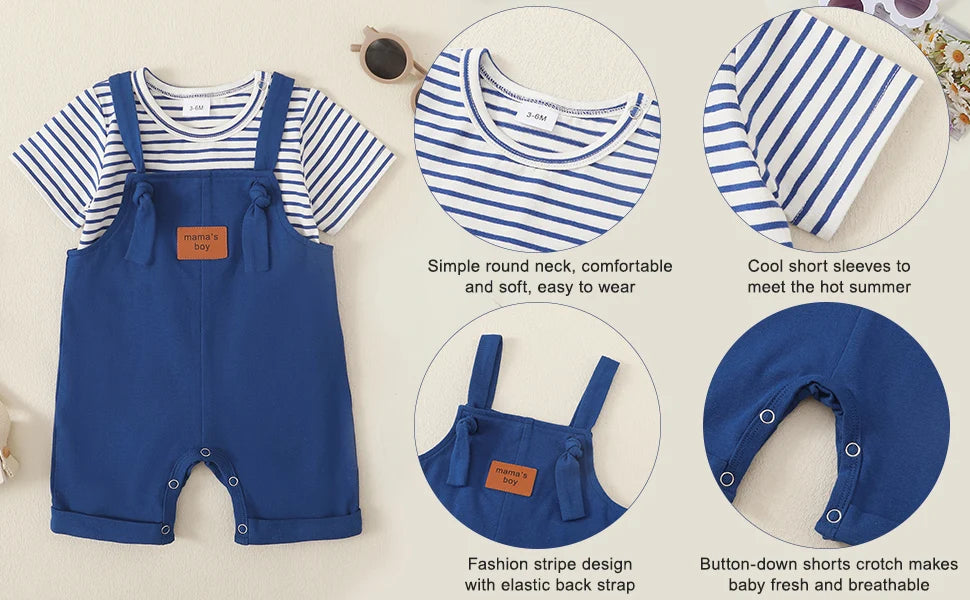 Newborn Baby Boy Clothes Outfit Set,0-18 Months Summer Short Sleeve Romper Bodysuit Overall Infant Boys Clothing