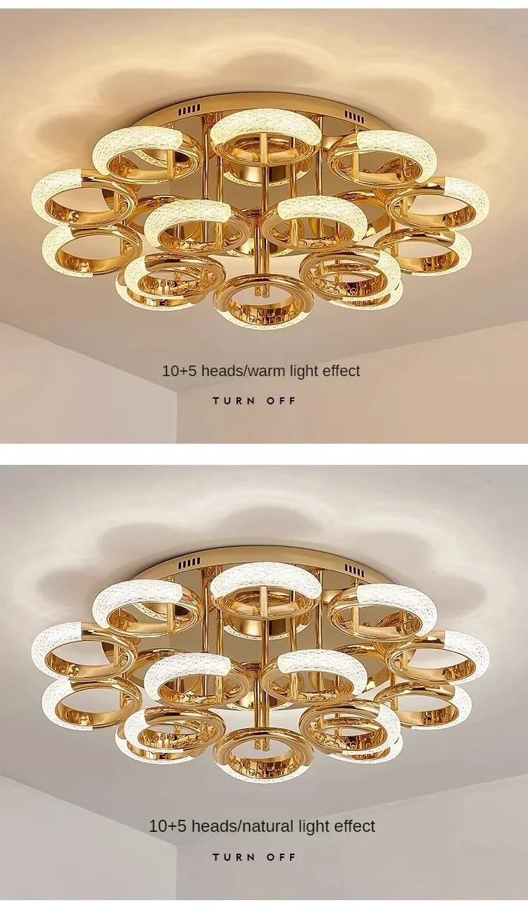 Modern Chandelier For Living Room Bedroom Nordic Golden Ring Ceiling Lamp Luxury Home Decor Indoor Ceiling Light Lustre Fixtures