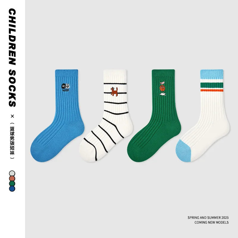 Newest Boys Girls Socks 2025 Spring Baby Cotton Socks Sport Sock  Double Needle 3-12T Children's  Socks