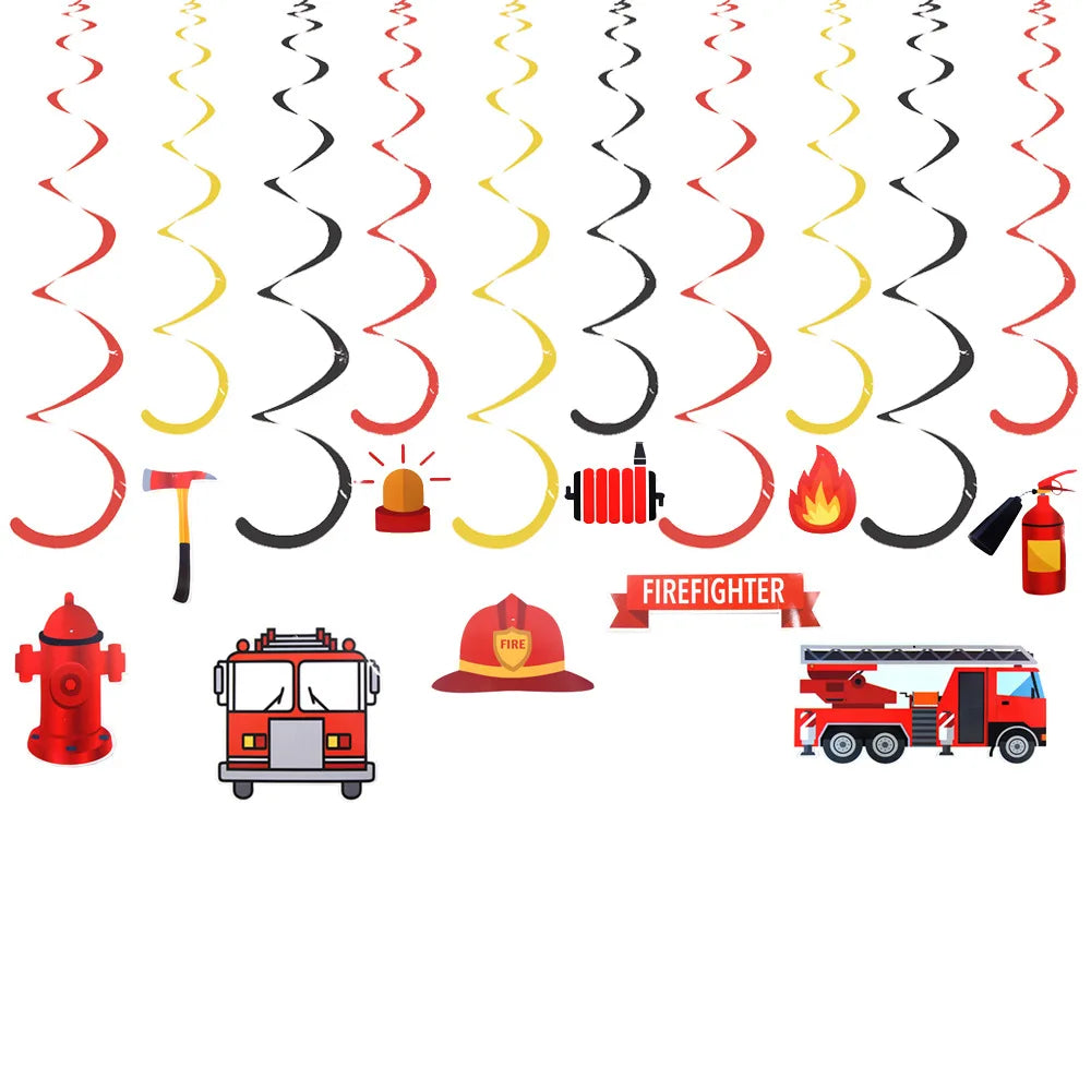 Fireman Sam Party Supplies Disposable Tableware Set Paper Plates Cups Tablecloth Fire Truck Birthday Party Decor Boys Baby Showe