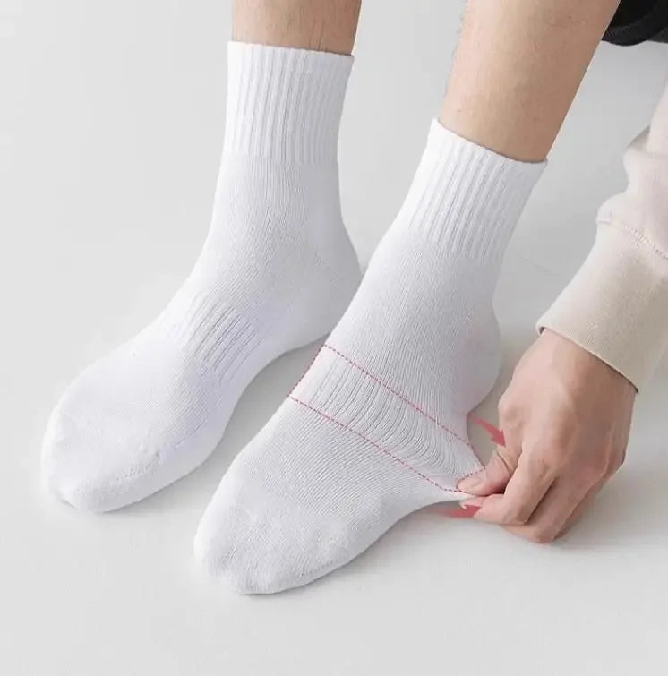 5/10 Pairs of Autumn and Winter Men Mid Length Socks, White Anti Odor, Sweat Absorbing, Breathable Men's Sports Sock